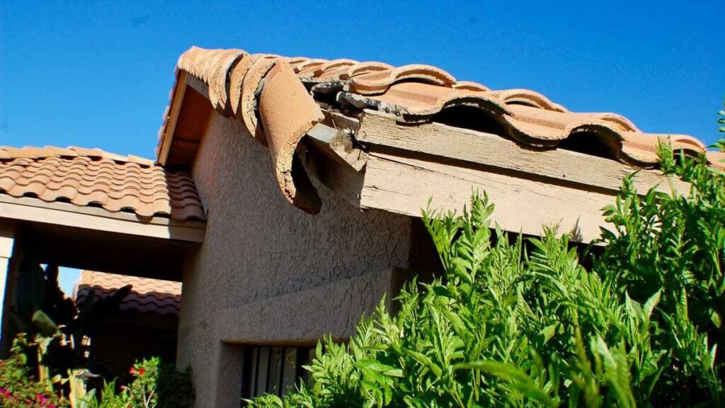 Damaged roof tiles
