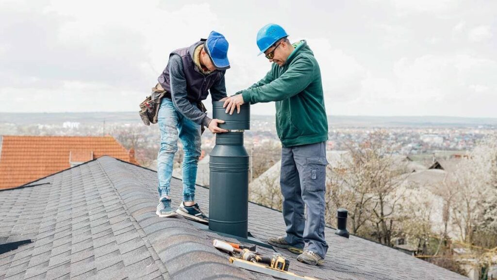 Crew members adjusting a roof vent