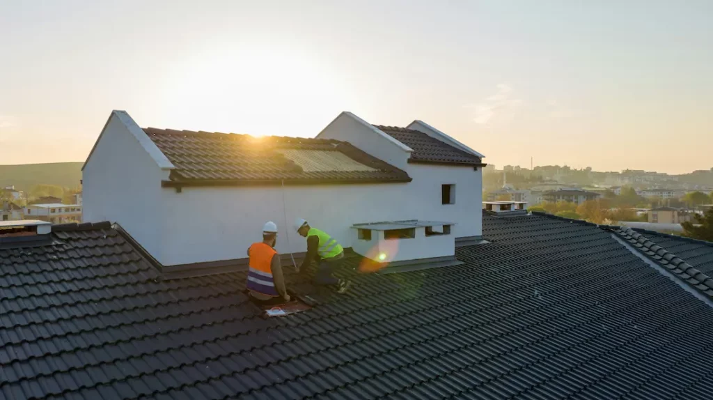 putting the final touches on a tile roof